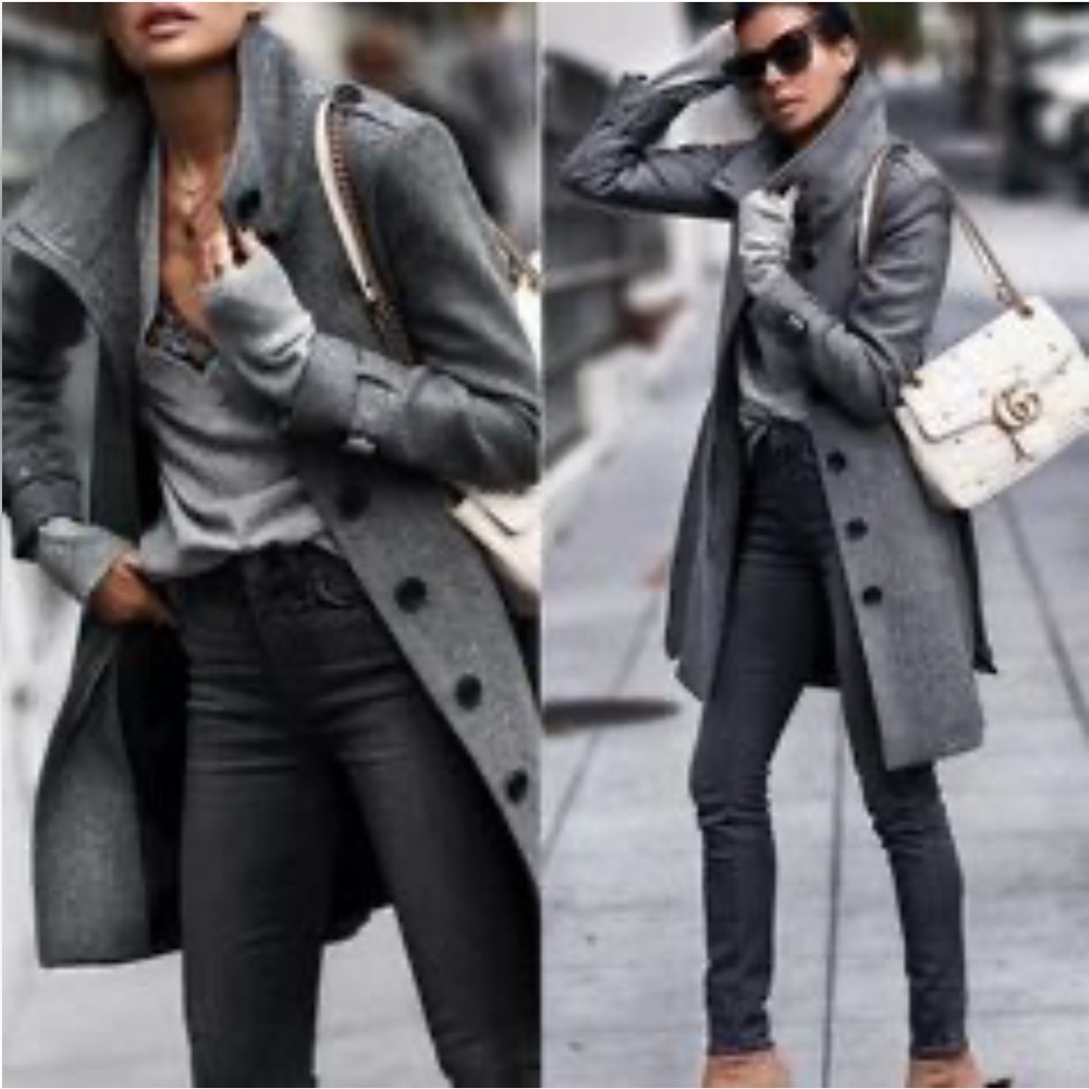 Burberry London Gray Wool & Cashmere Belted Trench Dress Coat